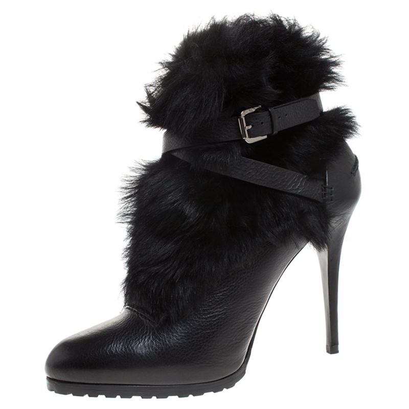 Leather and Faux Fur Vivian Ankle Boots 