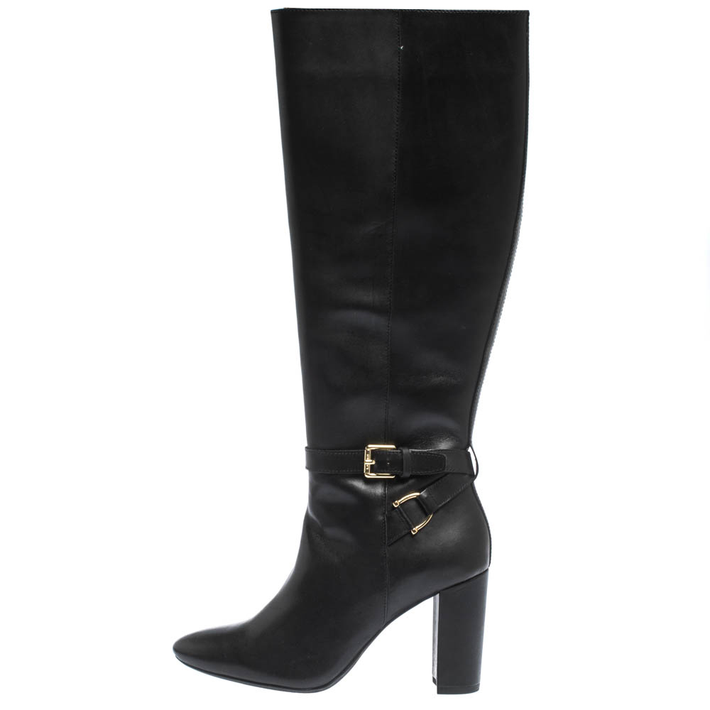 

Ralph Lauren Black Leather Buckle Strap Knee Boots Size