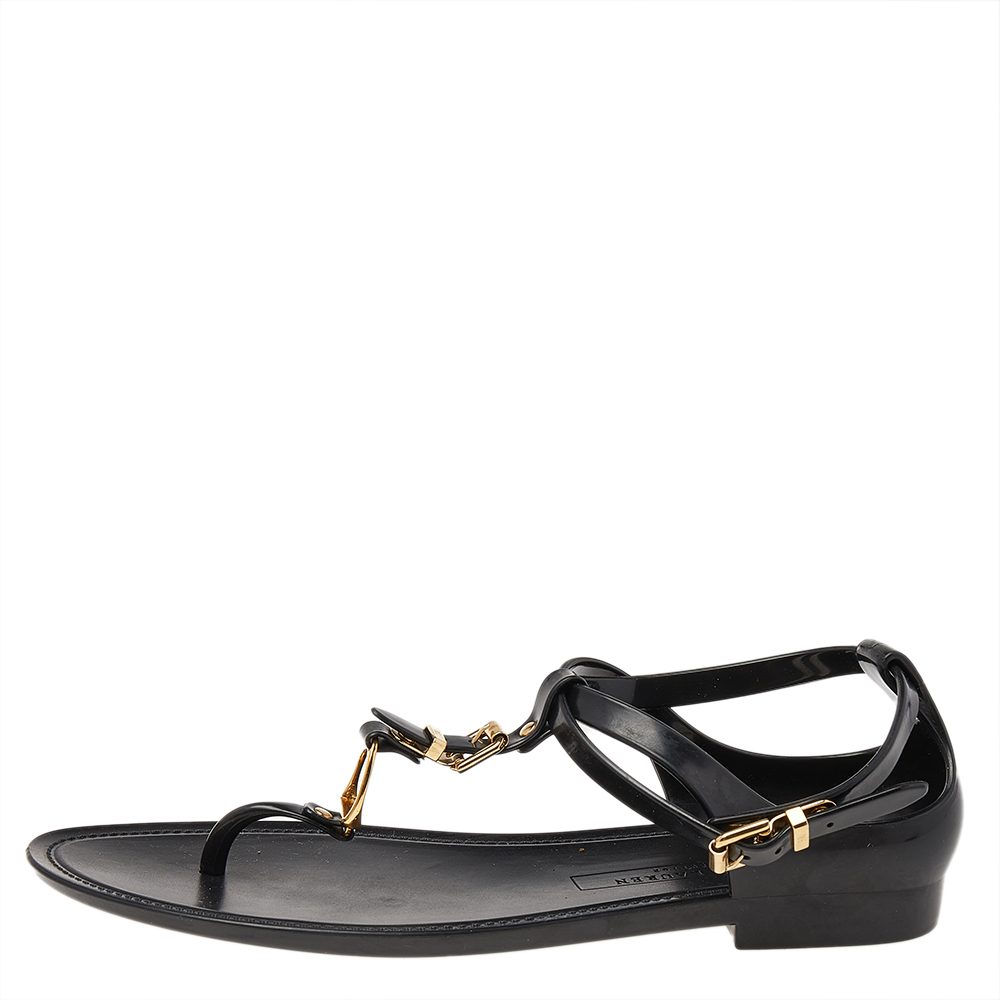 

Ralph Lauren Black Jelly Karly Ankle Strap Thong Flat Sandals Size