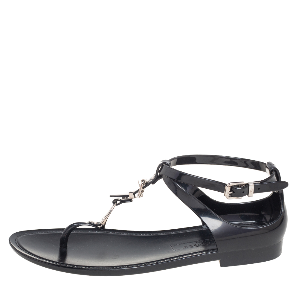 

Ralph Lauren Black Jelly Karly Ankle-Strap Flat Sandals Size