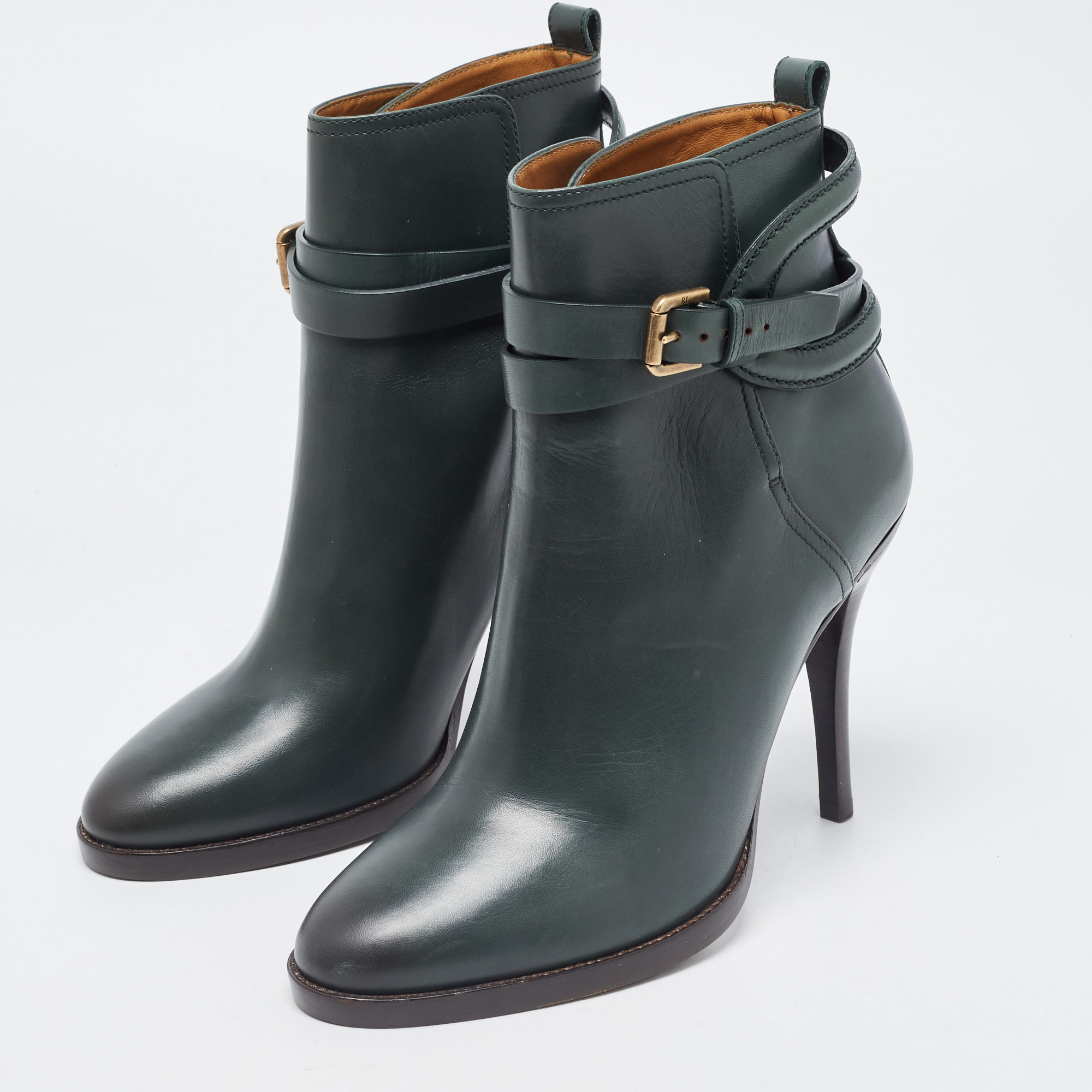 

Ralph Lauren Dark Green Leather Ankle Boots Size