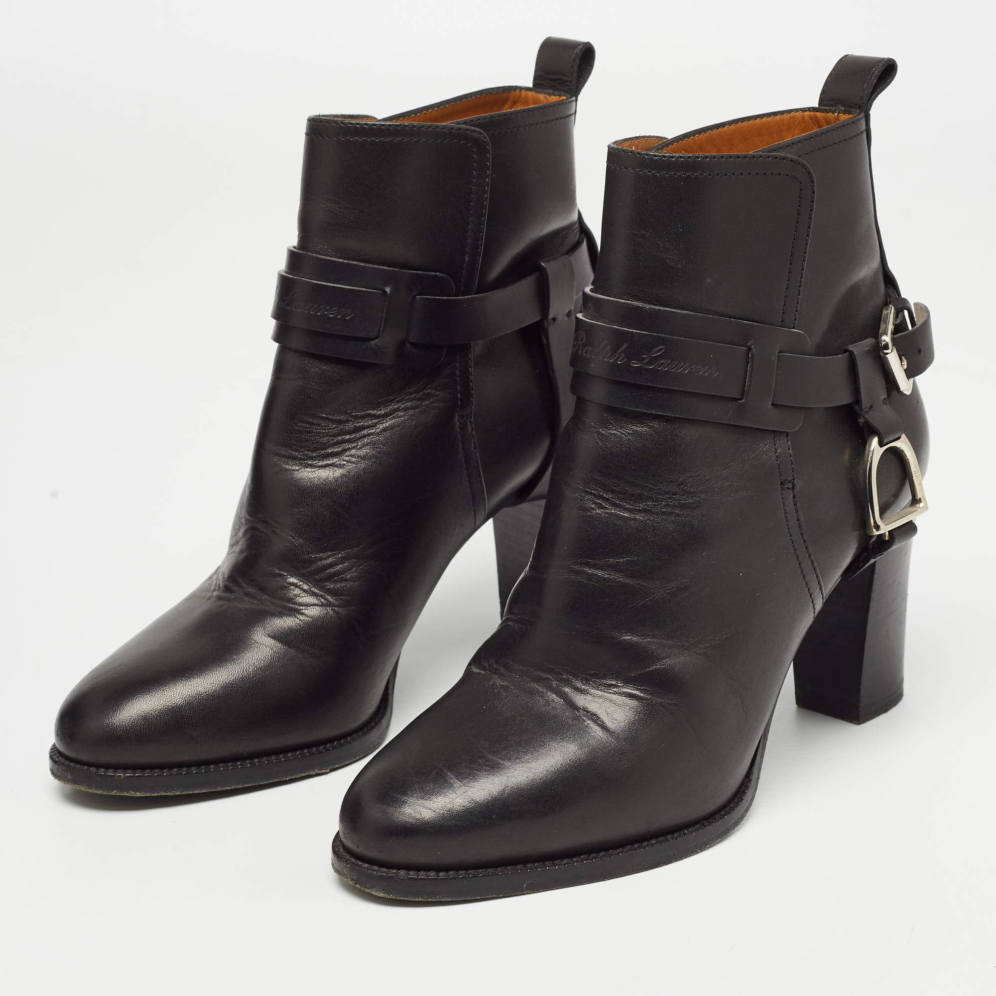 

Ralph Lauren Black Leather Buckle Ankle Boots Size