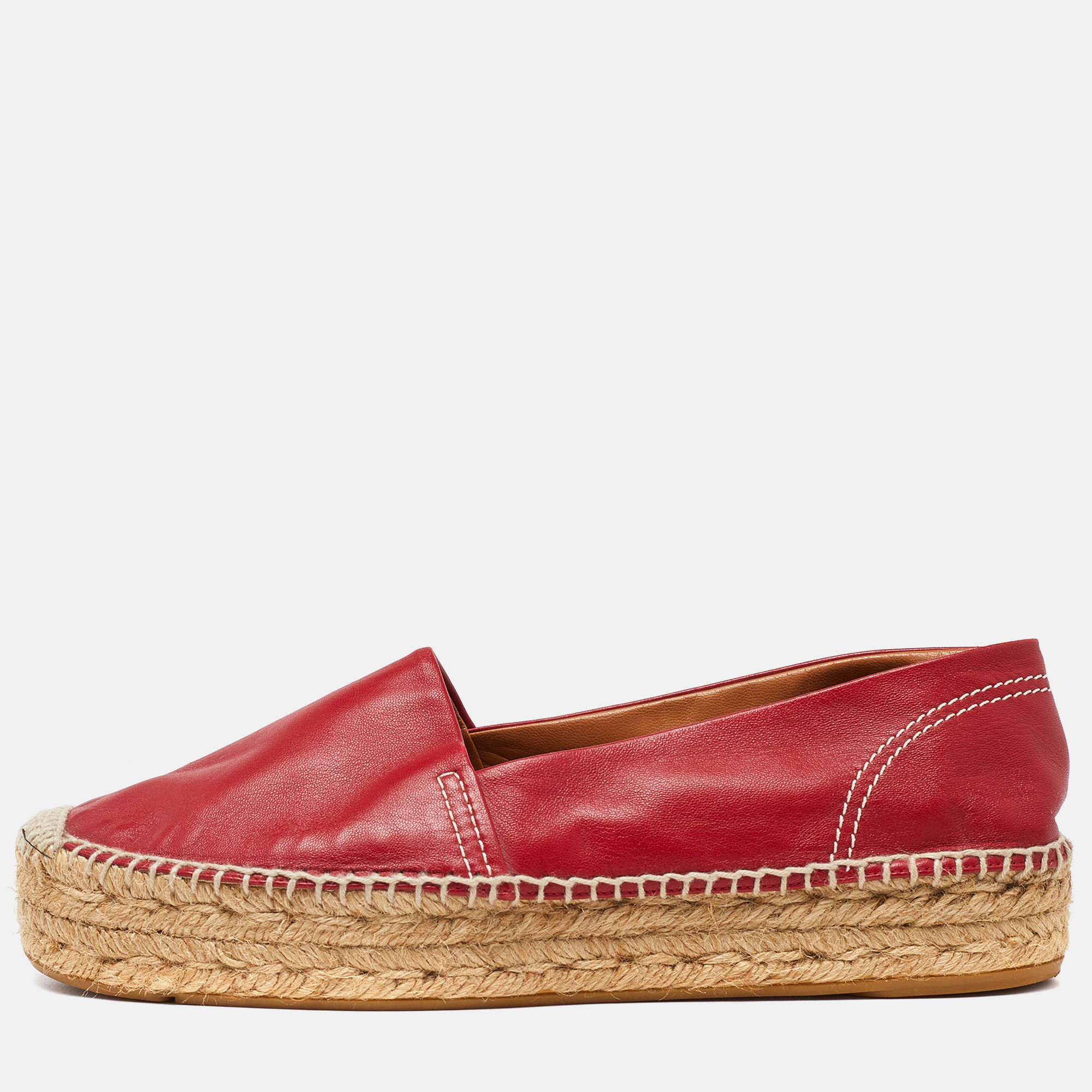 

Ralph Lauren Red Leather Slip On Espadrille Flats Size