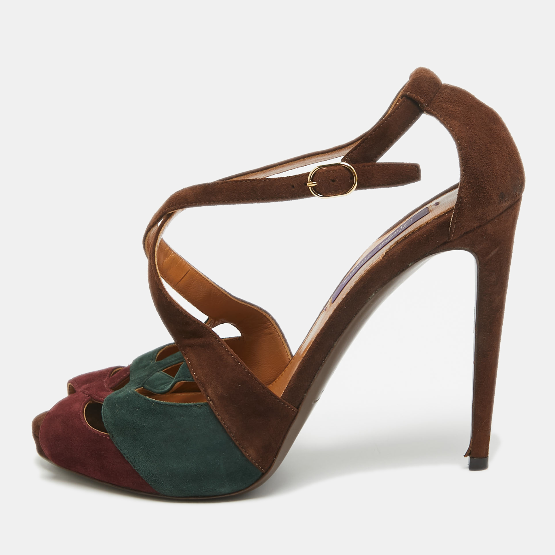 

Ralph Lauren Tricolor Suede Cut Out Ankle Strap Sandals Size, Brown