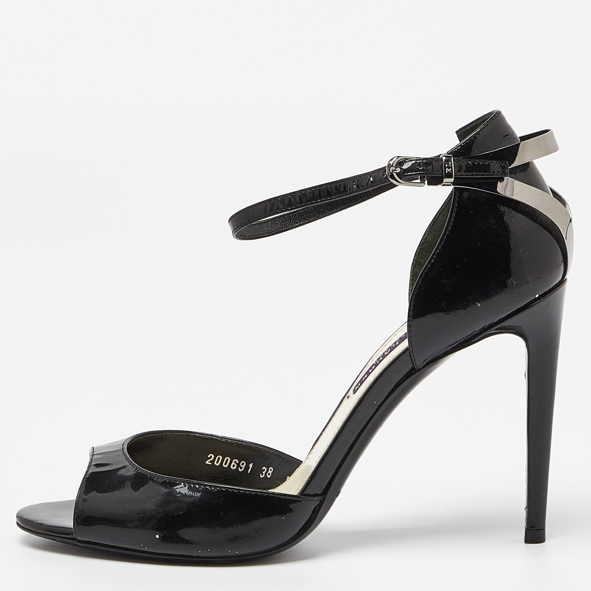 

Ralph Lauren Collection Black Patent Leather Peep Toe Sandals Size