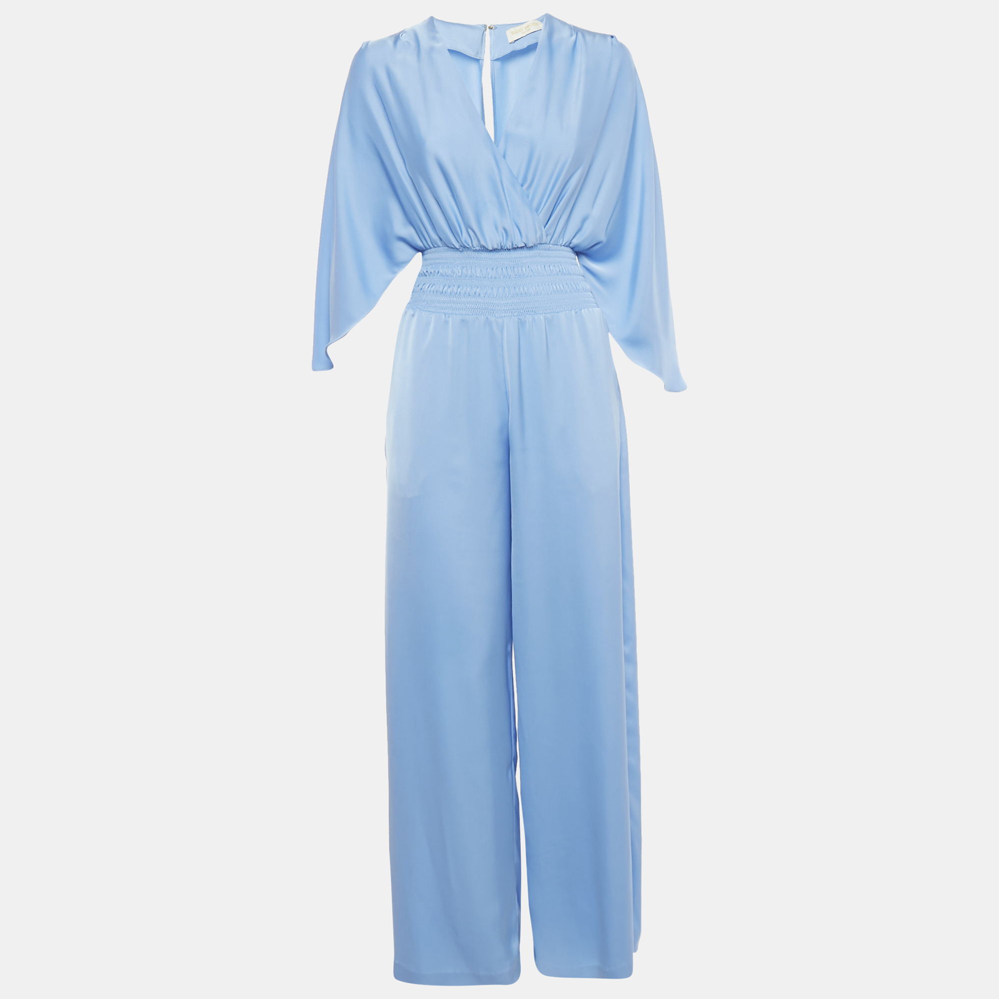 

Ramy Brook Blue Satin Smocked V-Neck Jumpsuit XXS