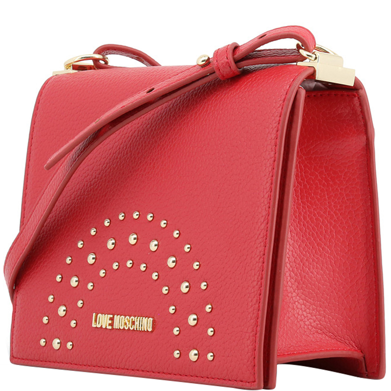 

Love Moschino Pink Pebbled Synthetic Leather Studded Shoulder Bag