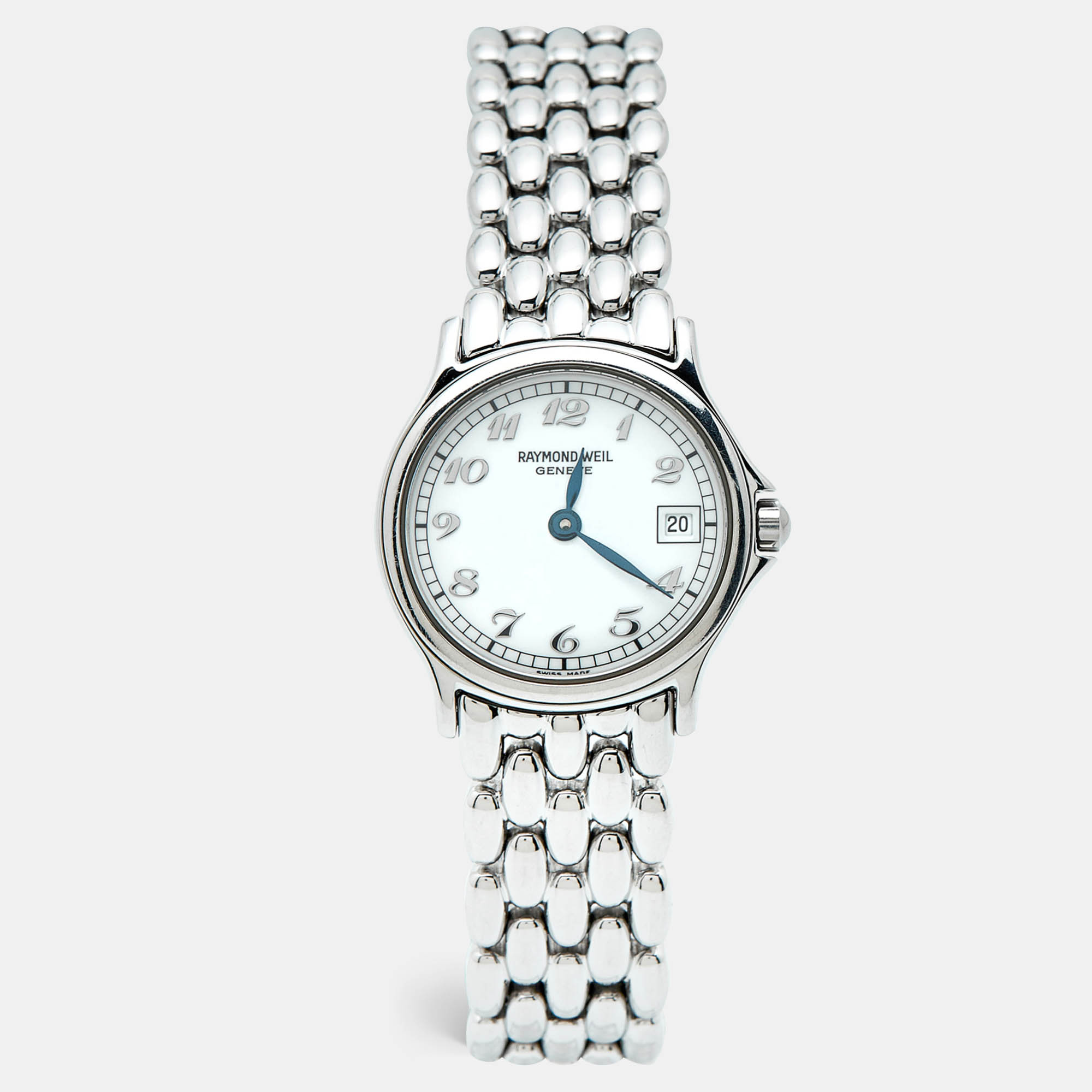 Pre-owned Raymond Weil Classic 5377-st-05308 White Dial Stainless Steel Women's Wristwatch 23.50 Mm In Silver