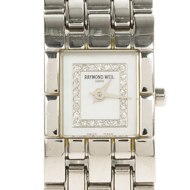 Pre Owned Raymond Weil White Stainless Steel Tema Women's Wristwatch 18MM