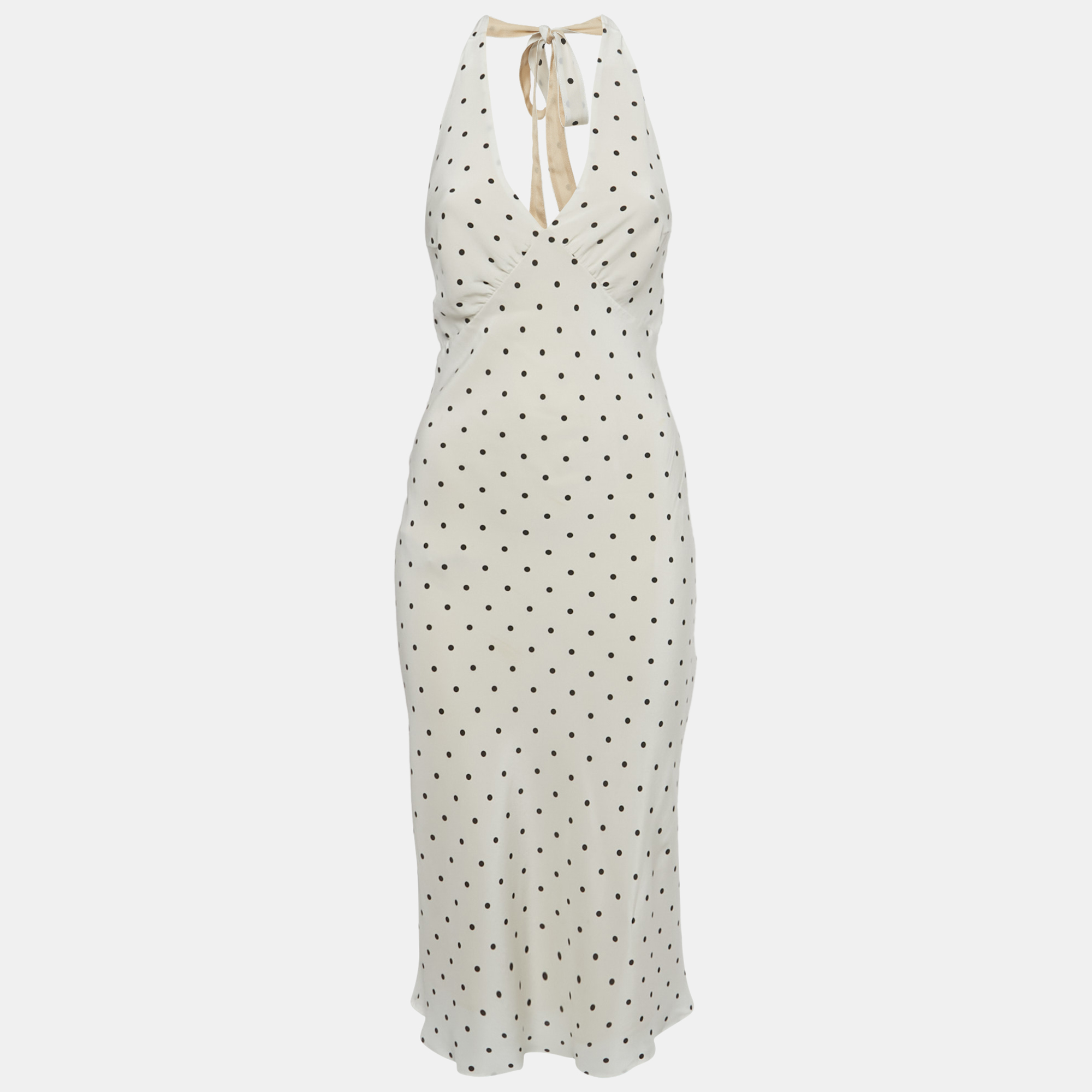 Pre-owned Réalisation Par White Polka Dot Silk Tie Up Halter Neck Dress S
