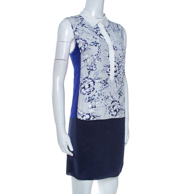 

Rebecca Taylor Bicolor Floral Print Silk Tunic Dress, Blue