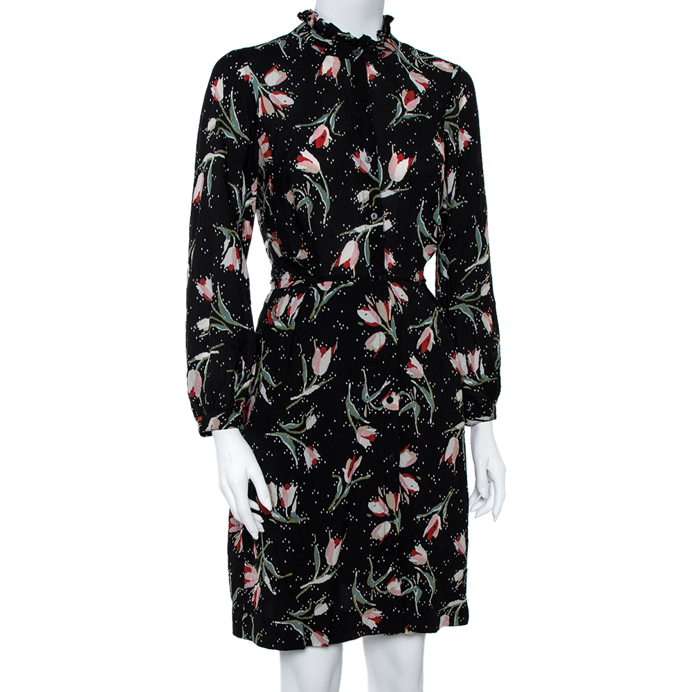 

Rebecca Taylor Black Ikat Tulip Print Silk Shirt Dress