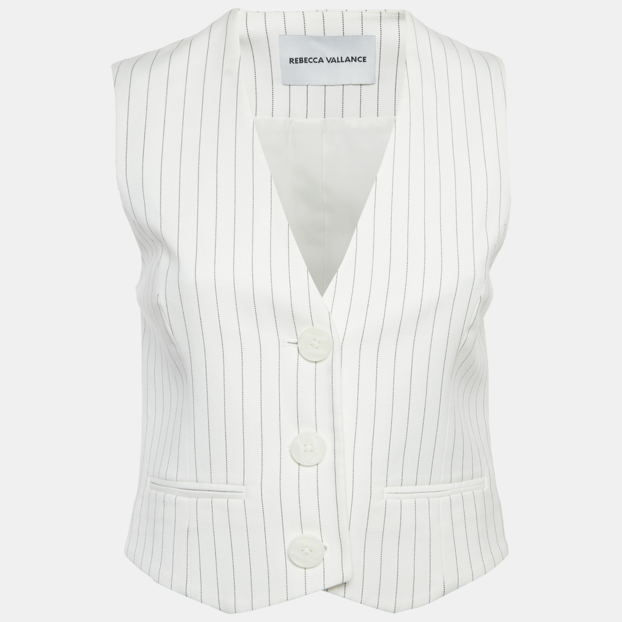 

Rebecca Vallance White Pinstripe Crepe Vest S