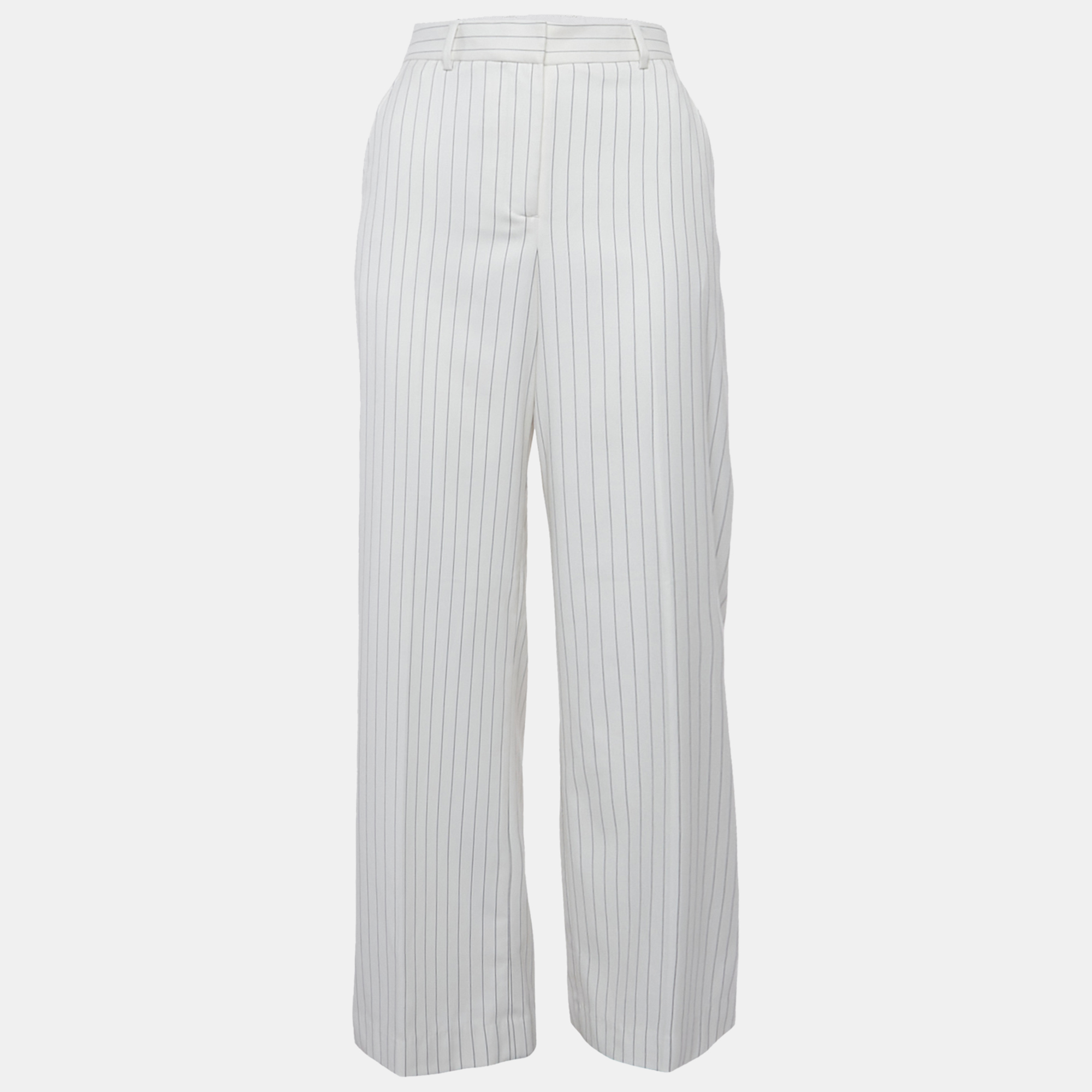 

Rebecca Vallance White Pinstriped Crepe Straight Fit Trousers S