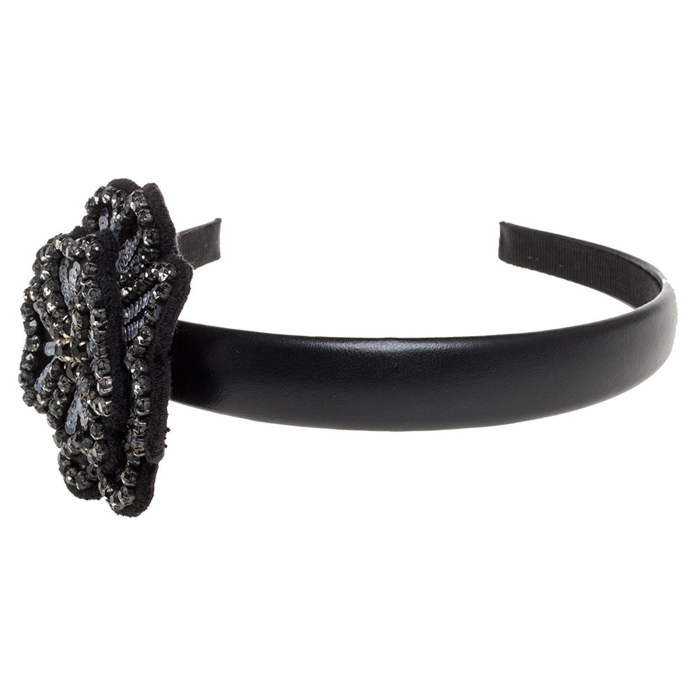 

RED Valentino Black Leather Floral Detail Head Band