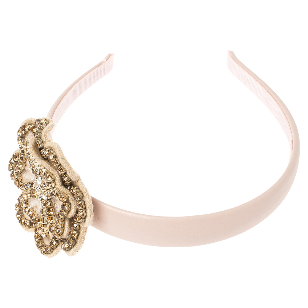 

RED Valentino Nude Leather Floral Detail Head Band, Beige