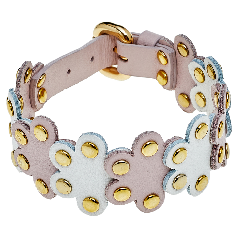 

RED Valentino Bicolor Flower Puzzle Leather Bracelet, Pink