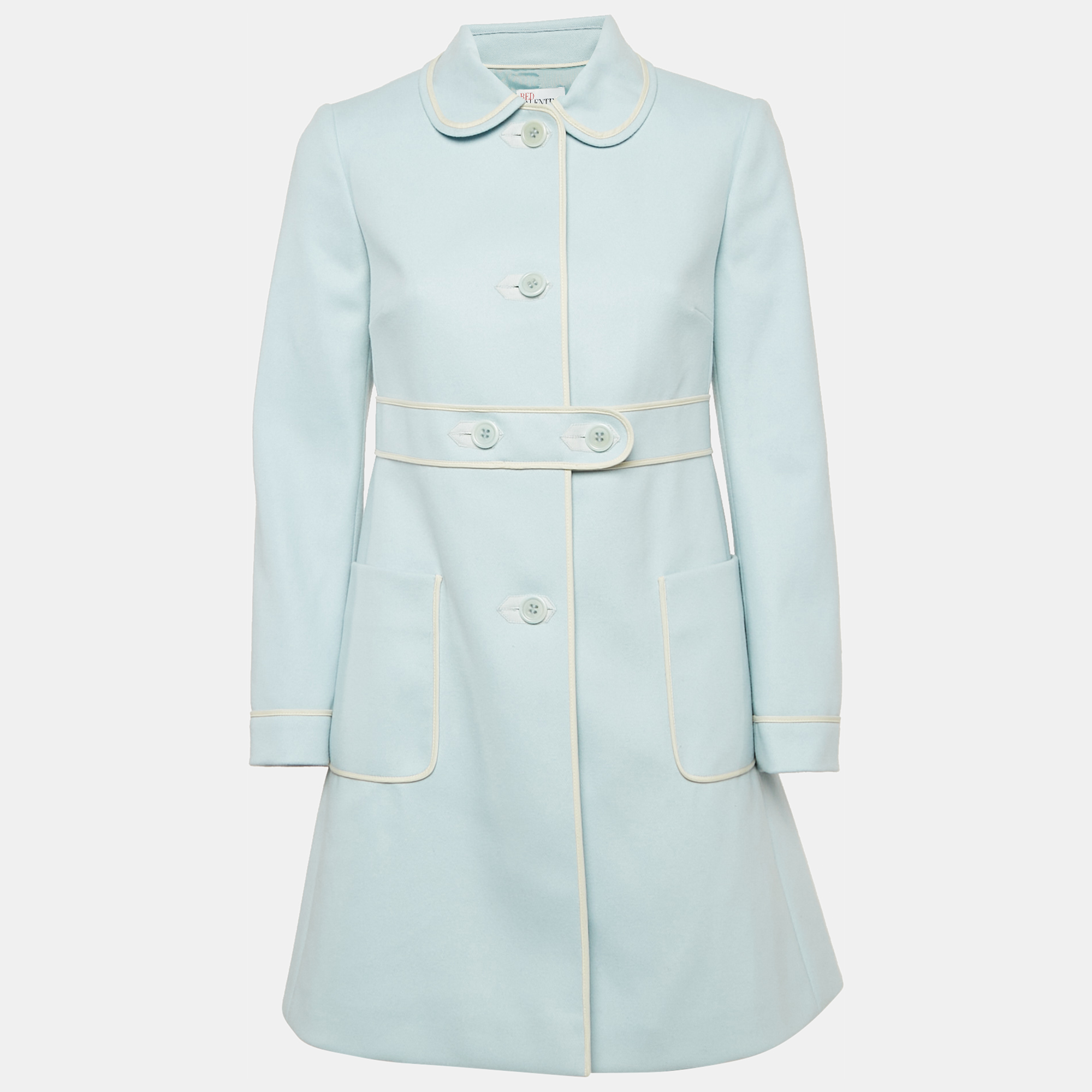 

RED Valentino Blue Wool Felt Belted Mid-Length Coat S