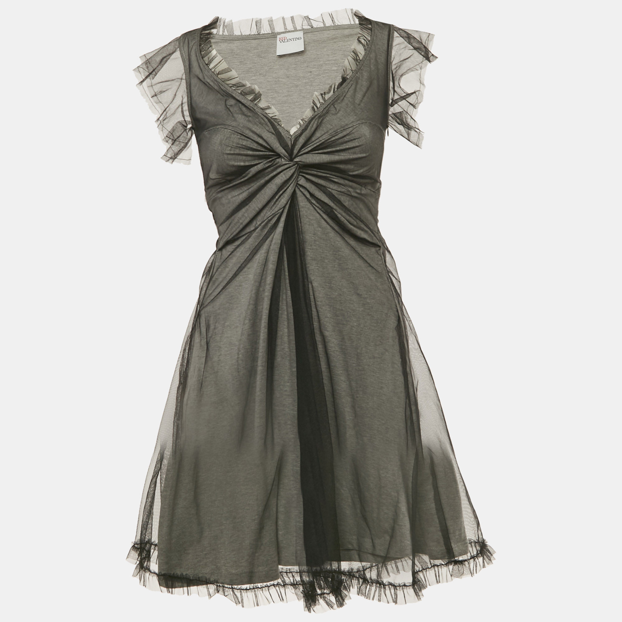 

RED Valentino Grey Tulle Sleeveless Mini Dress S