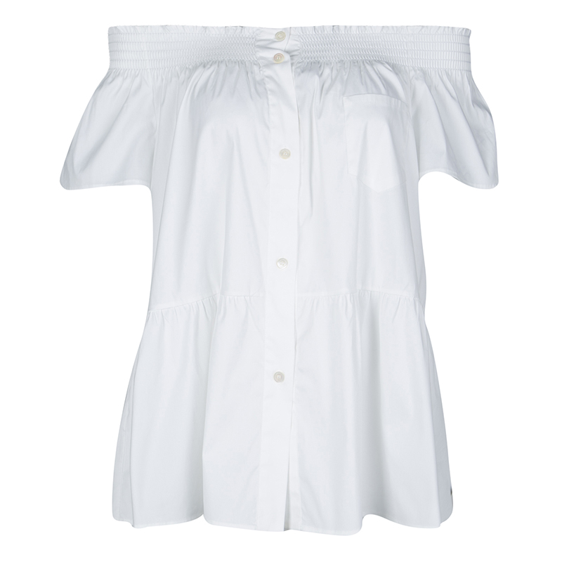 Pre Owned RED Valentino White Smocked Detail Off Shoulder Blouse M