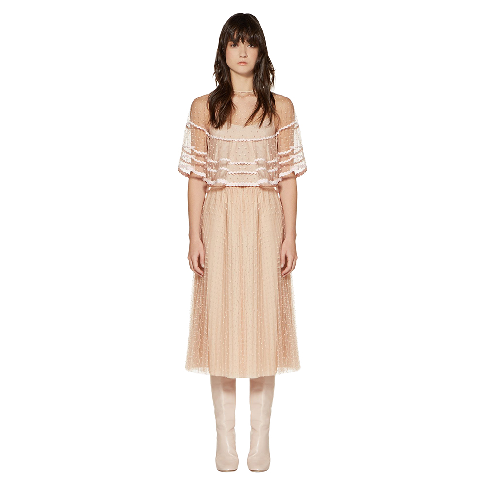 

Red Valentino Light Pink Tulle Point d'Esprit with Zagana Ribbon Detailing Poncho Small / IT 40