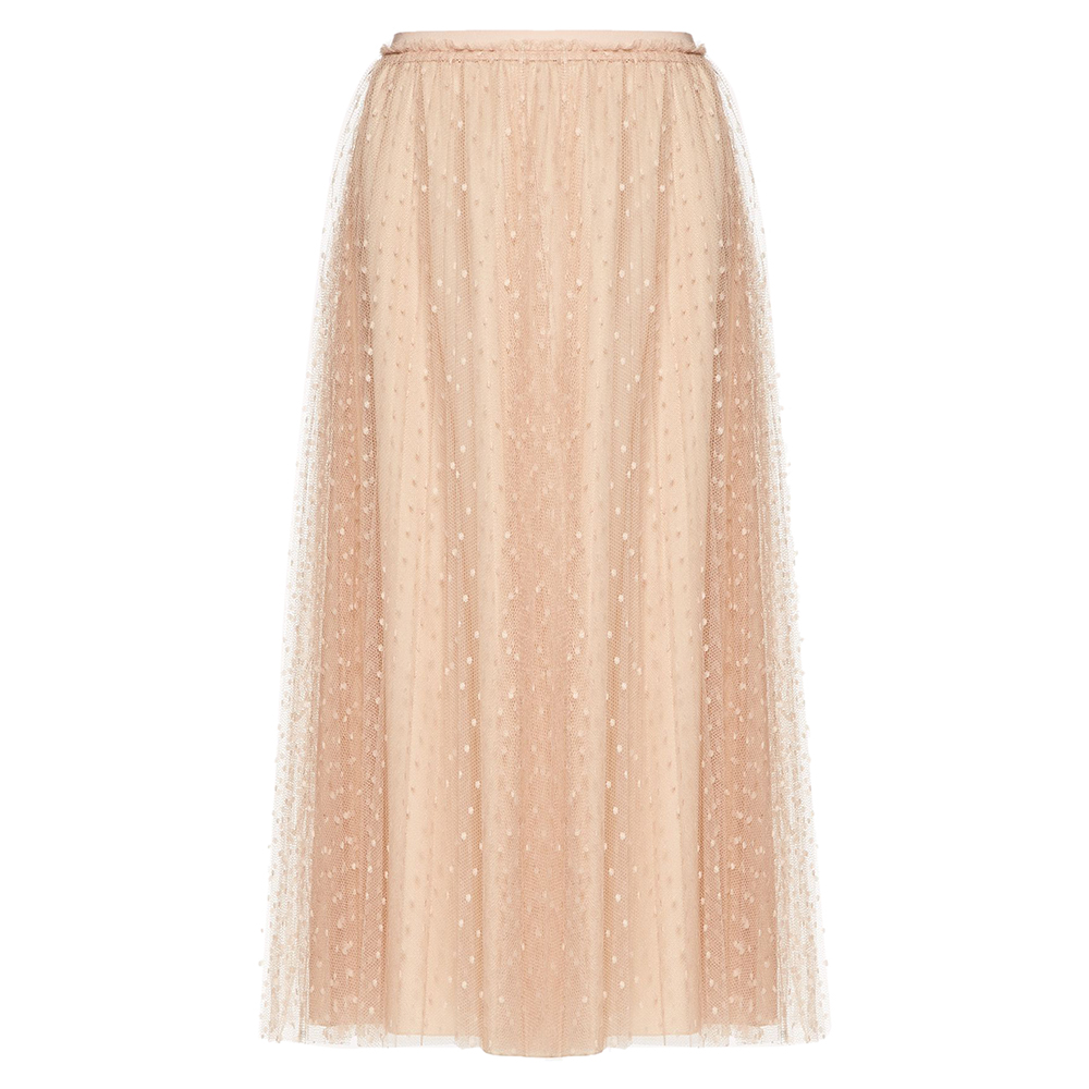 Red Valentino Nude Point d'Esprit Tulle Elastic Waistband Pleated Skirt Small / IT 40