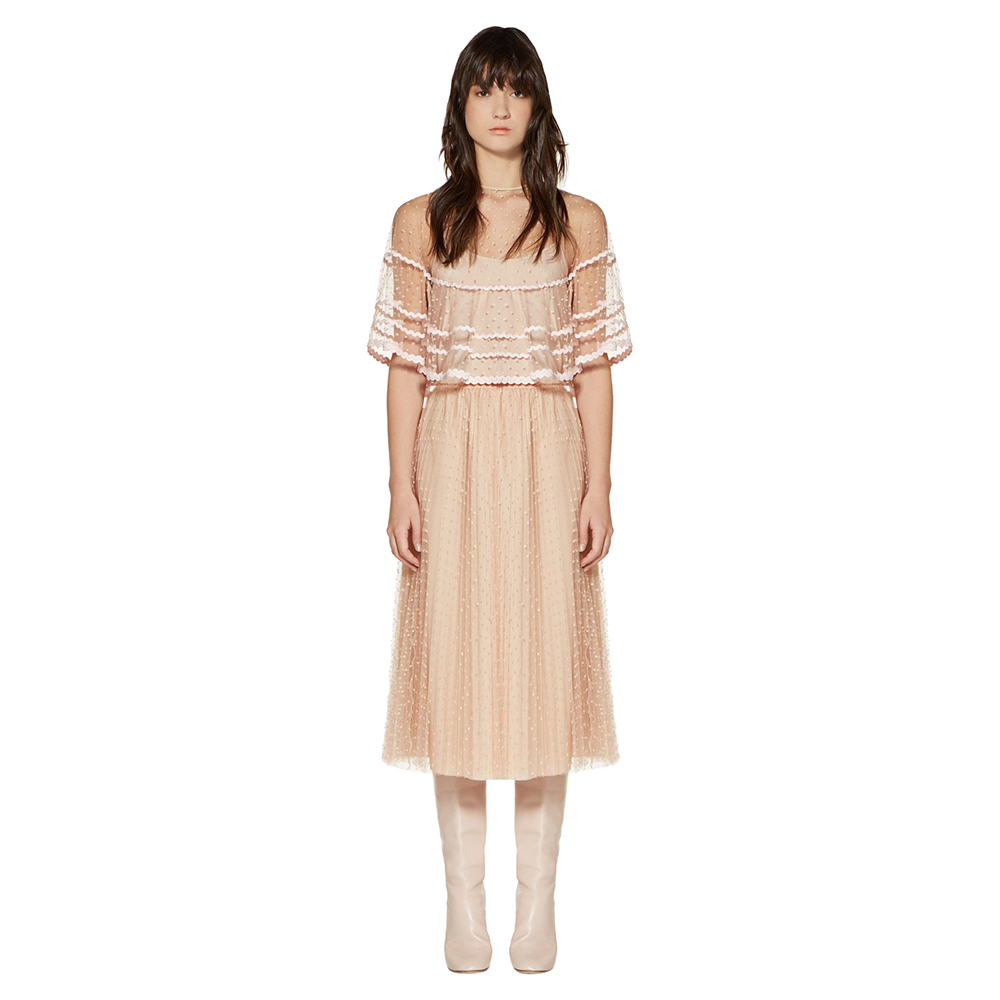 

Red Valentino Light Pink Tulle Point d'Esprit with Zagana Ribbon Detailing Poncho Medium / IT 42