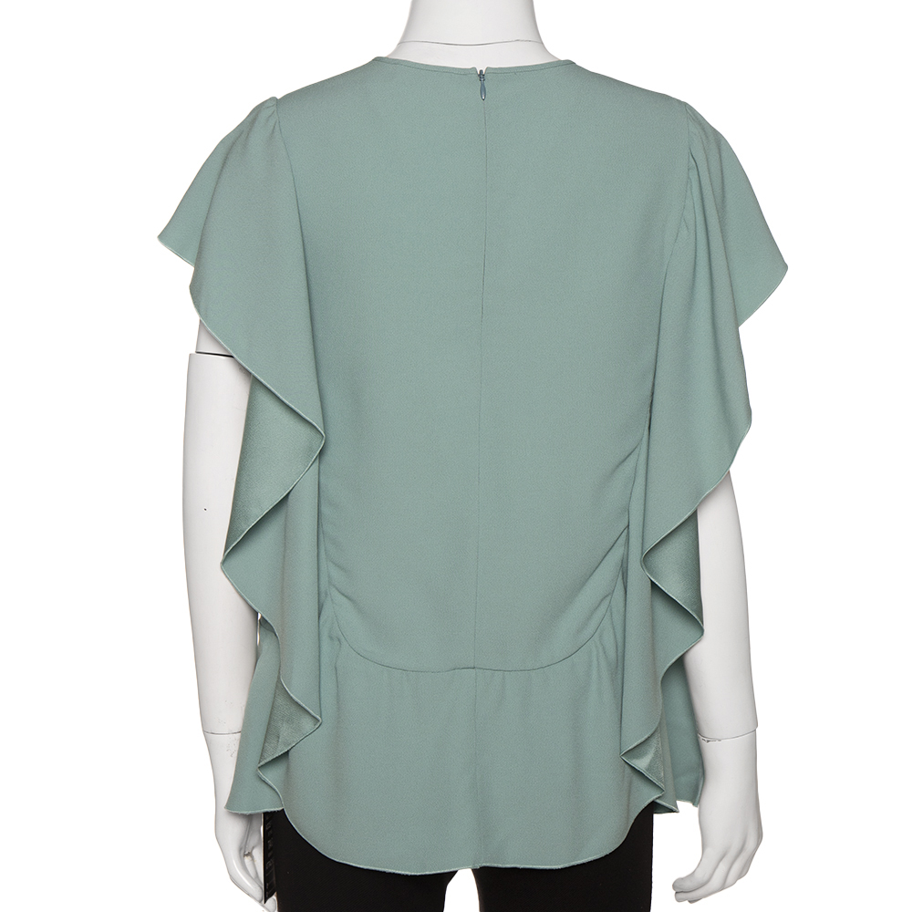 

RED Valentino Mint Green Ruffled Short Sleeve Blouse