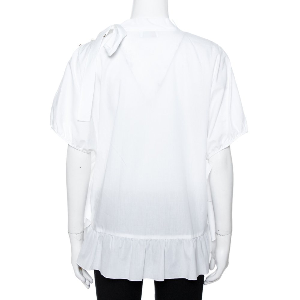 

RED Valentino White Cotton Ruffle Detail Top L