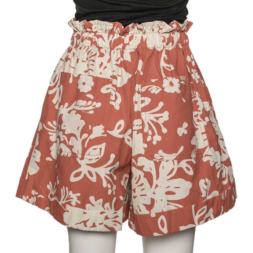 

RED Valentino Coral Red Cotton Graphic Flora Printed Shorts Size