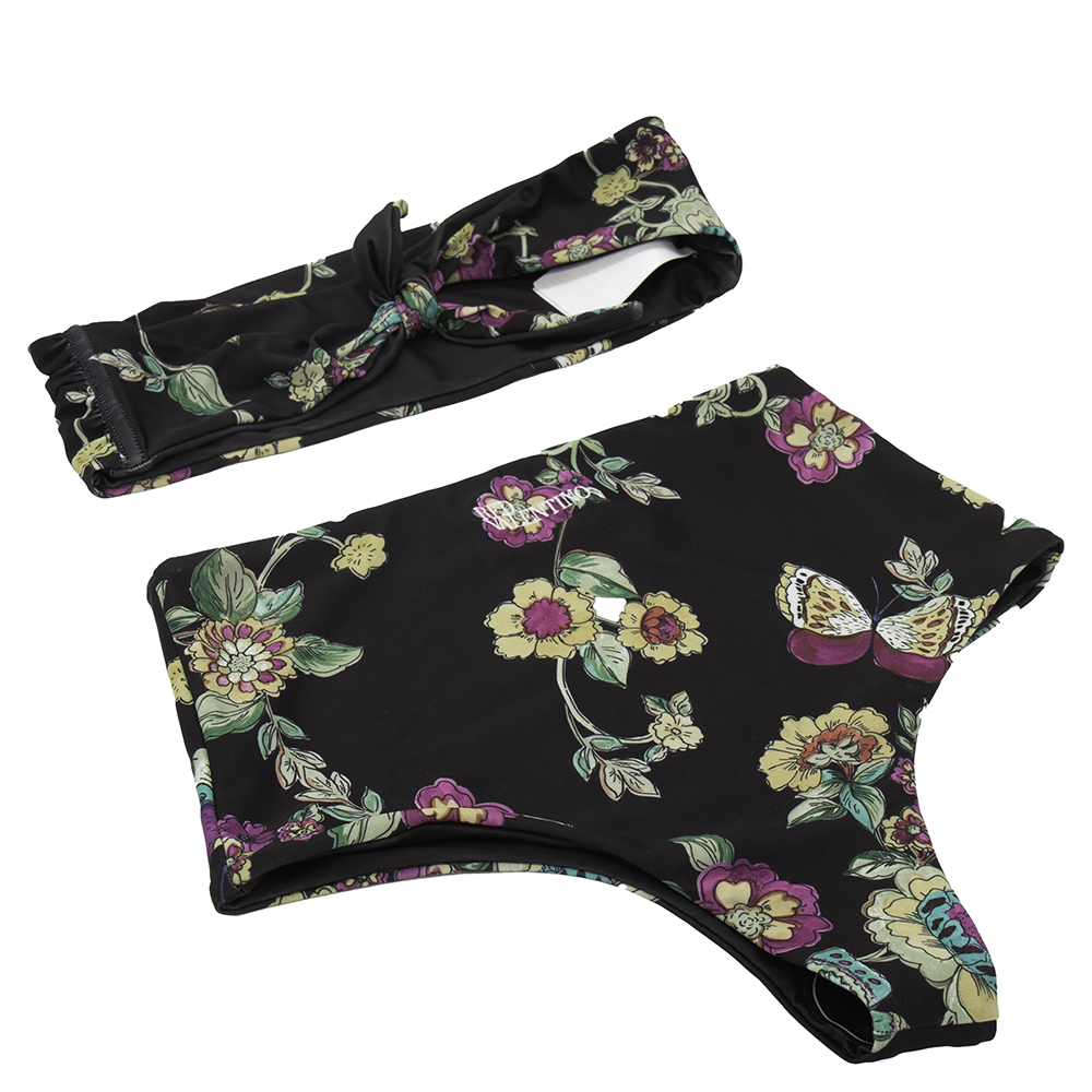 

RED Valentino Multicolor Floral Print High-Waist Bikini, Black