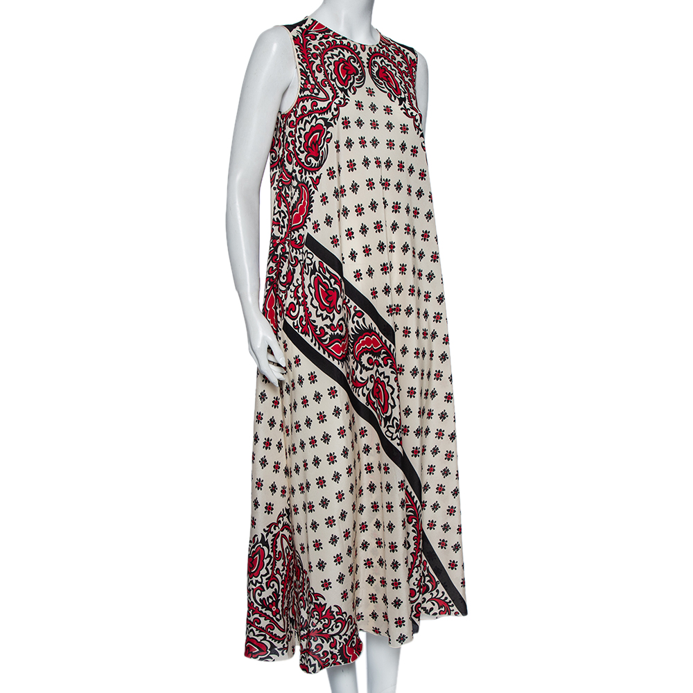 

RED Valentino Cream Bandana Print Silk Fluid Fit Long Dress