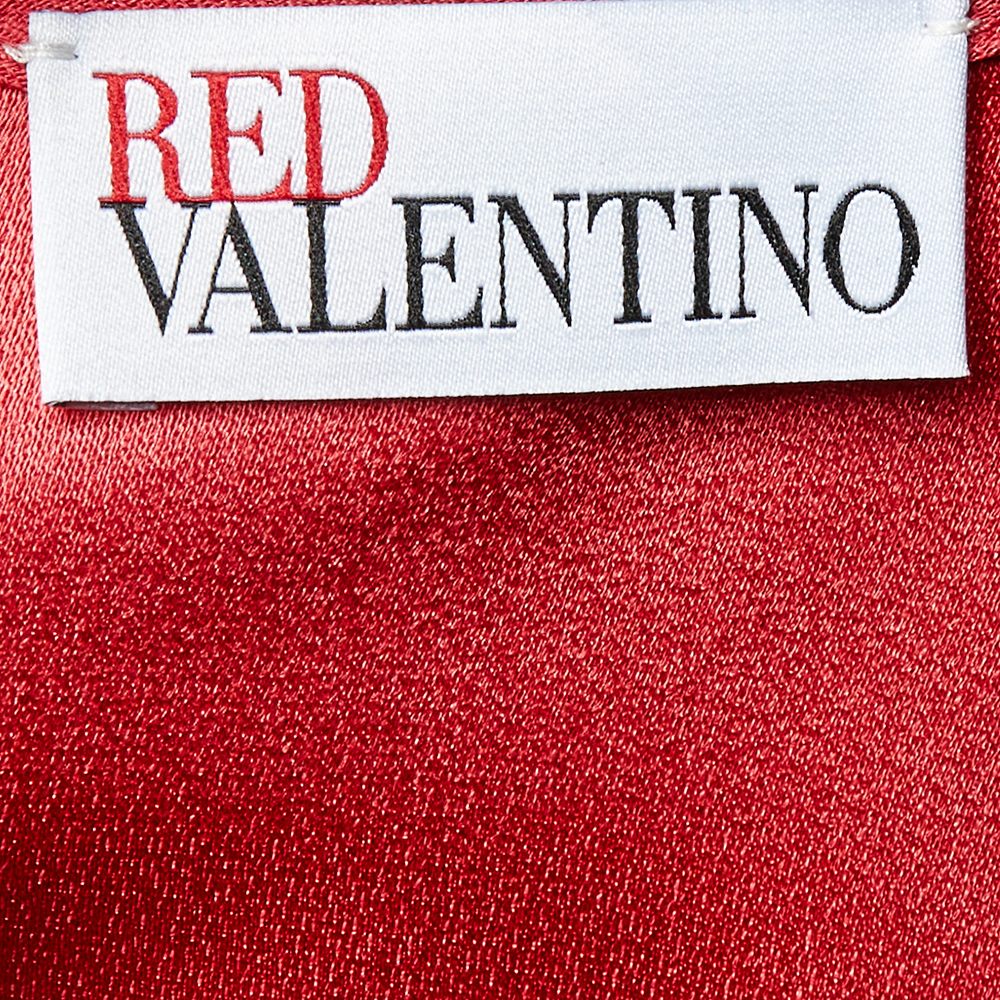 

RED Valentino Fusion Coral Crepe Ruffled Sleeveless Shift Dress