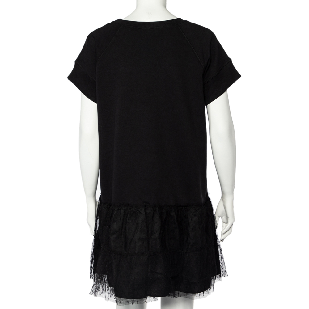 

Red Valentino Black Knit Tulle Trim Shift Dress