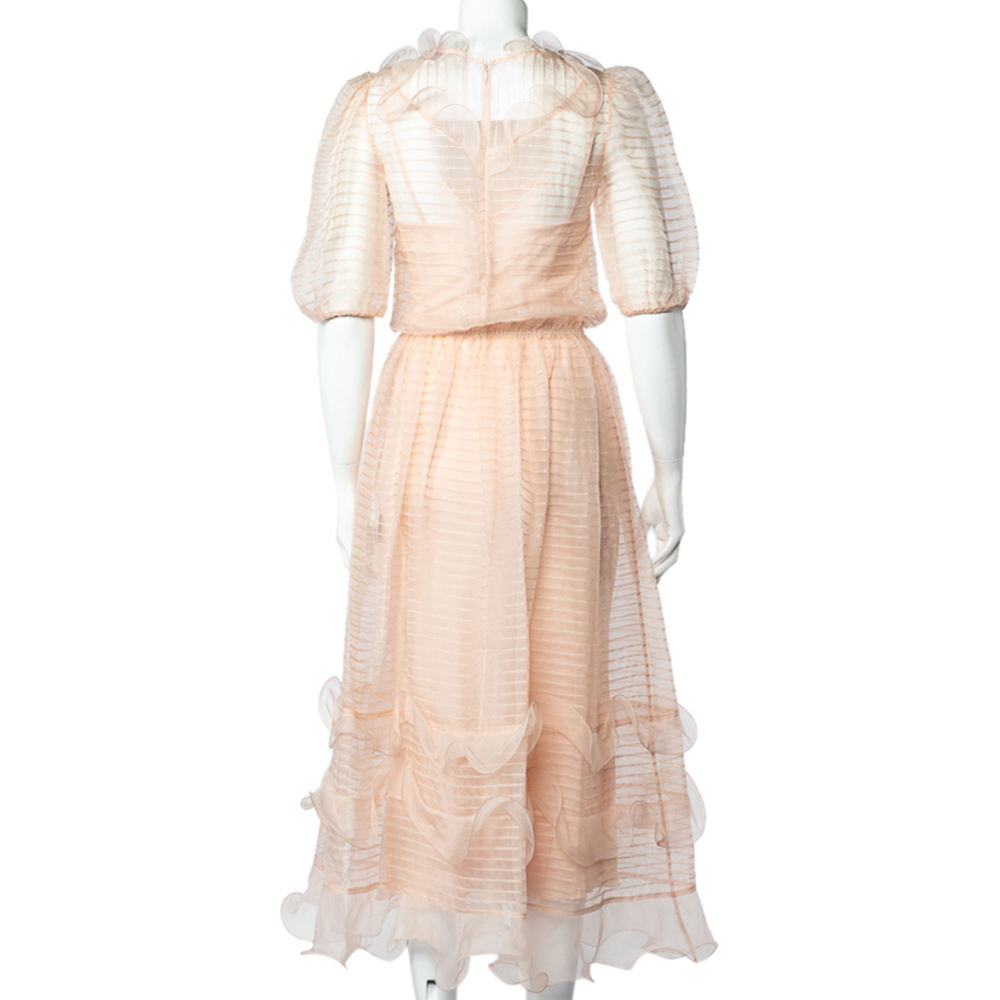 

RED Valentino Peach Sheer Silk Pin Tuck Detail Maxi Dress, Pink