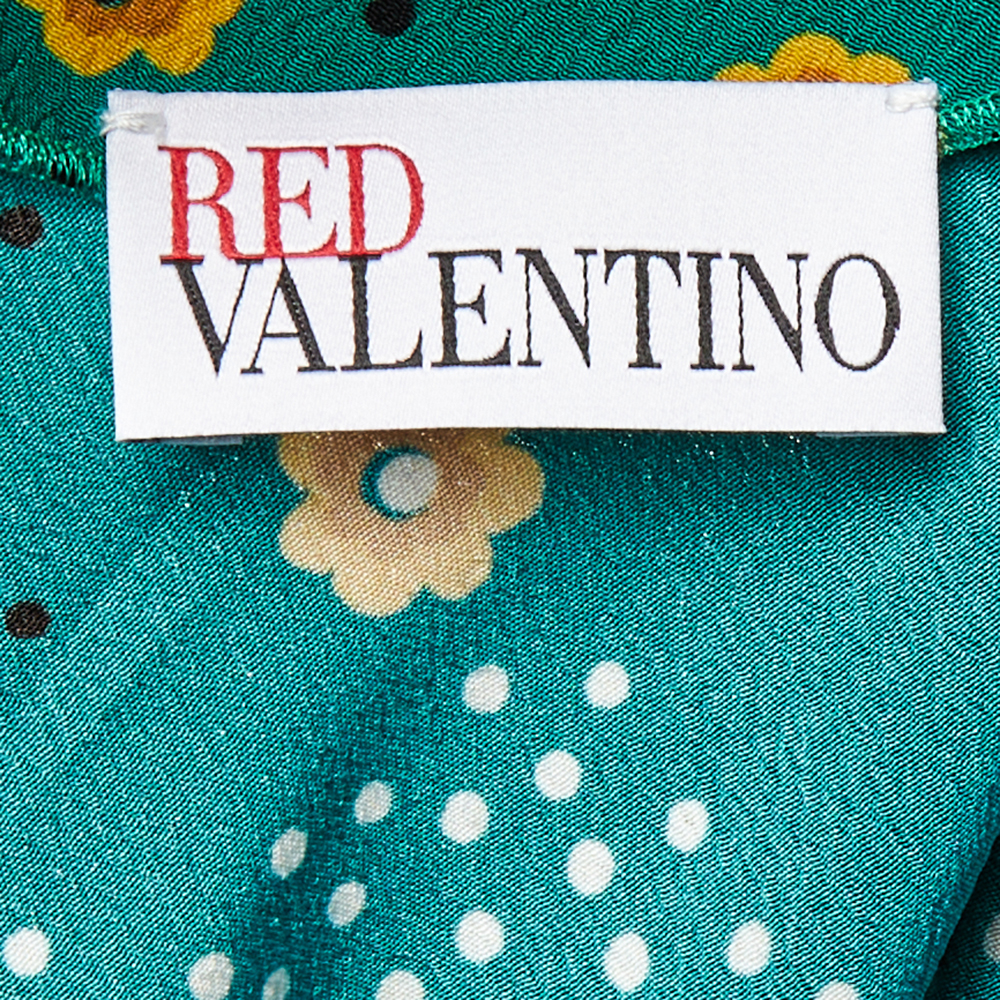 

RED Valentino Peacock Green Crepe Floral Print Midi Dress
