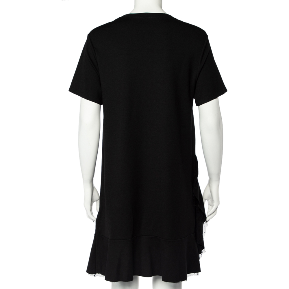 

RED Valentino Black Jersey Ruffled Tulle Detail Shift Dress