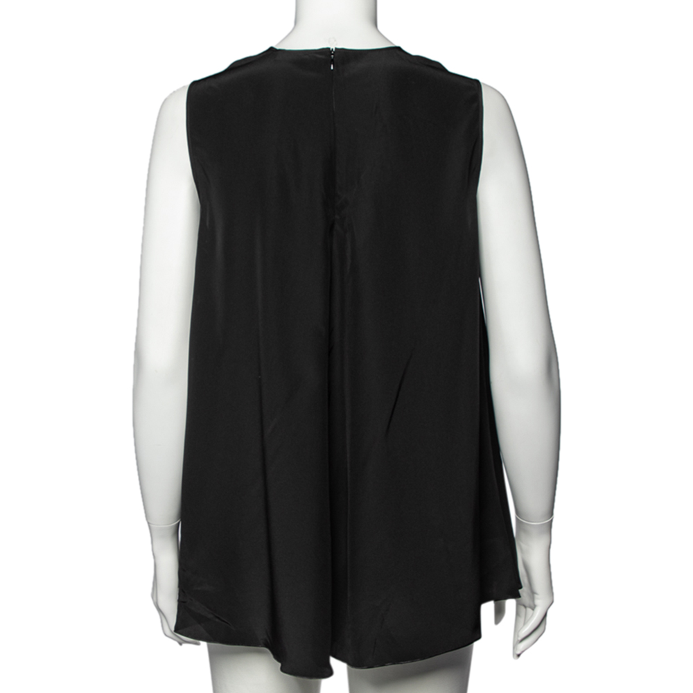 

RED Valentino Black Silk Ribbon Detail Sleeveless Silk Blouse