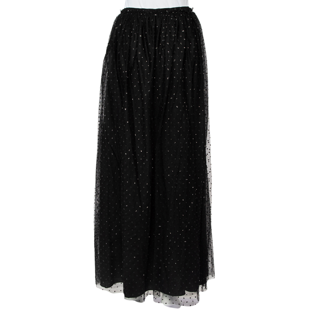 

RED Valentino Black Crystal Embellished Tulle Maxi Skirt