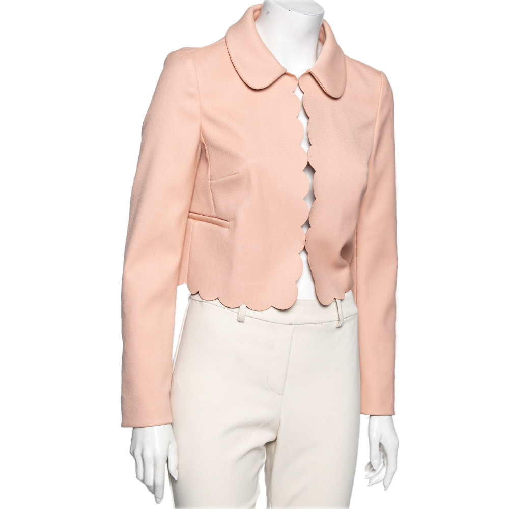 

RED Valentino Pink Twill Scalloped Cropped Jacket