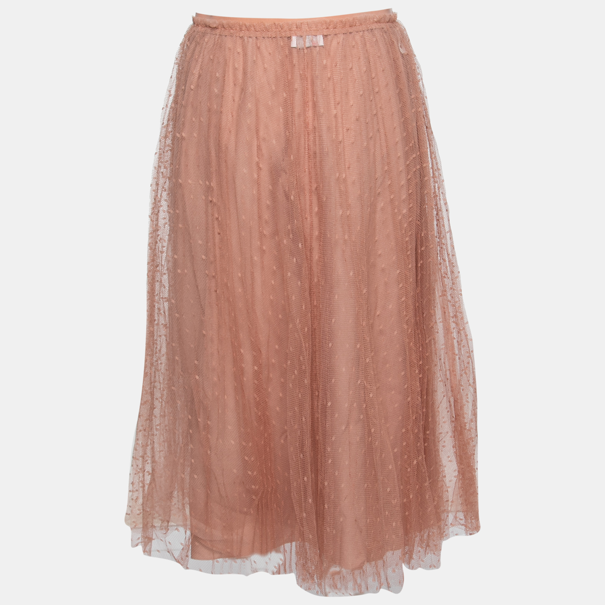 

RED Valentino Light Pink Polka-Dot Pleated Tulle Midi Skirt