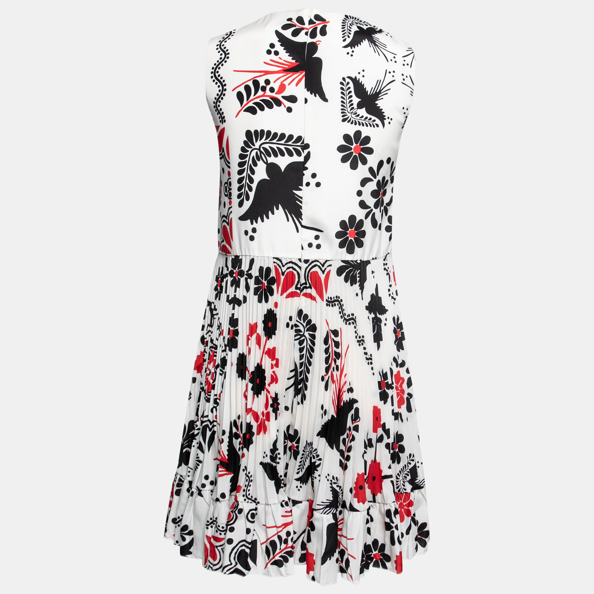 

RED Valentino Cream Printed Crepe Sleeveless Pleated Midi Dress