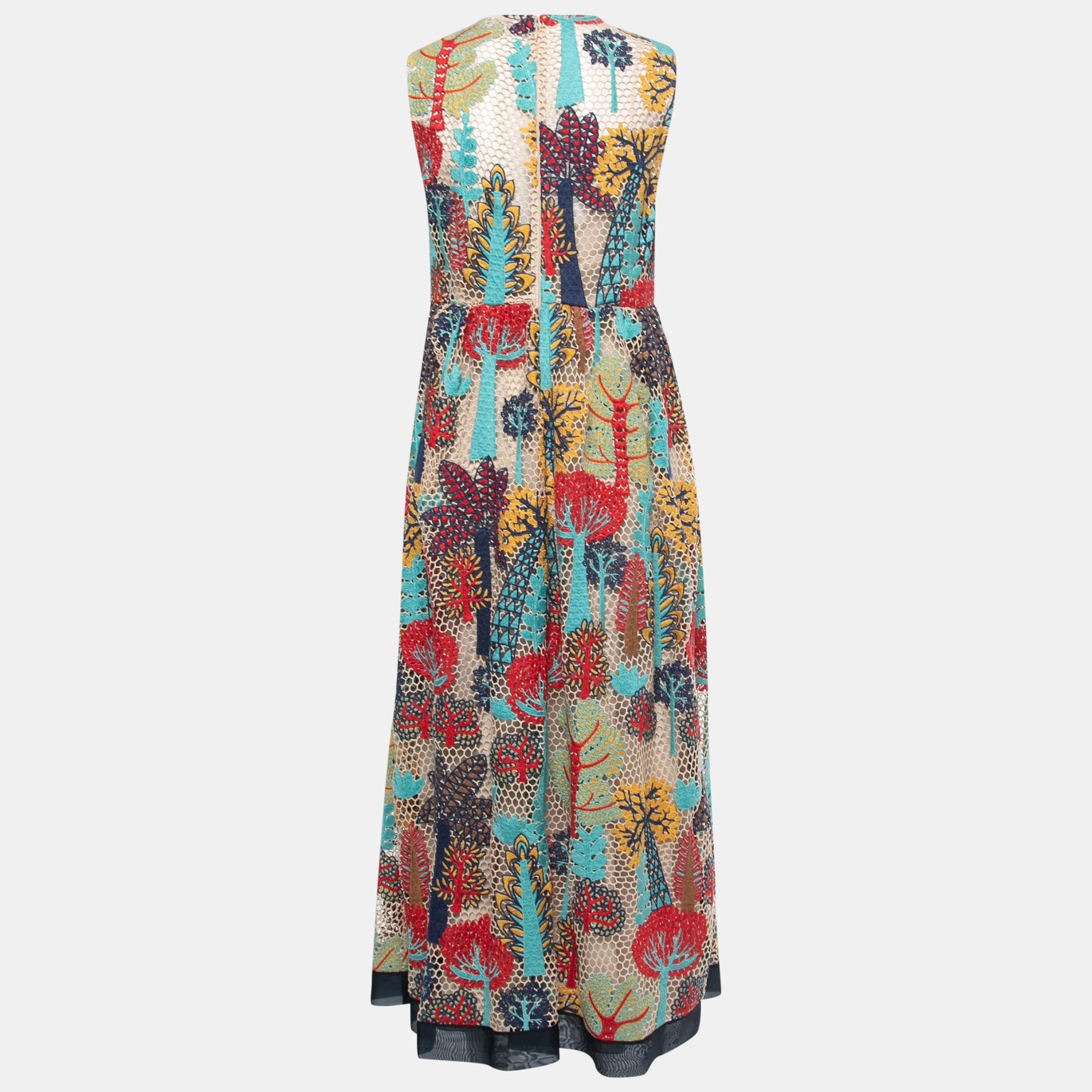 

RED Valentino Multicolor Open Lace Embroidered Maxi Dress