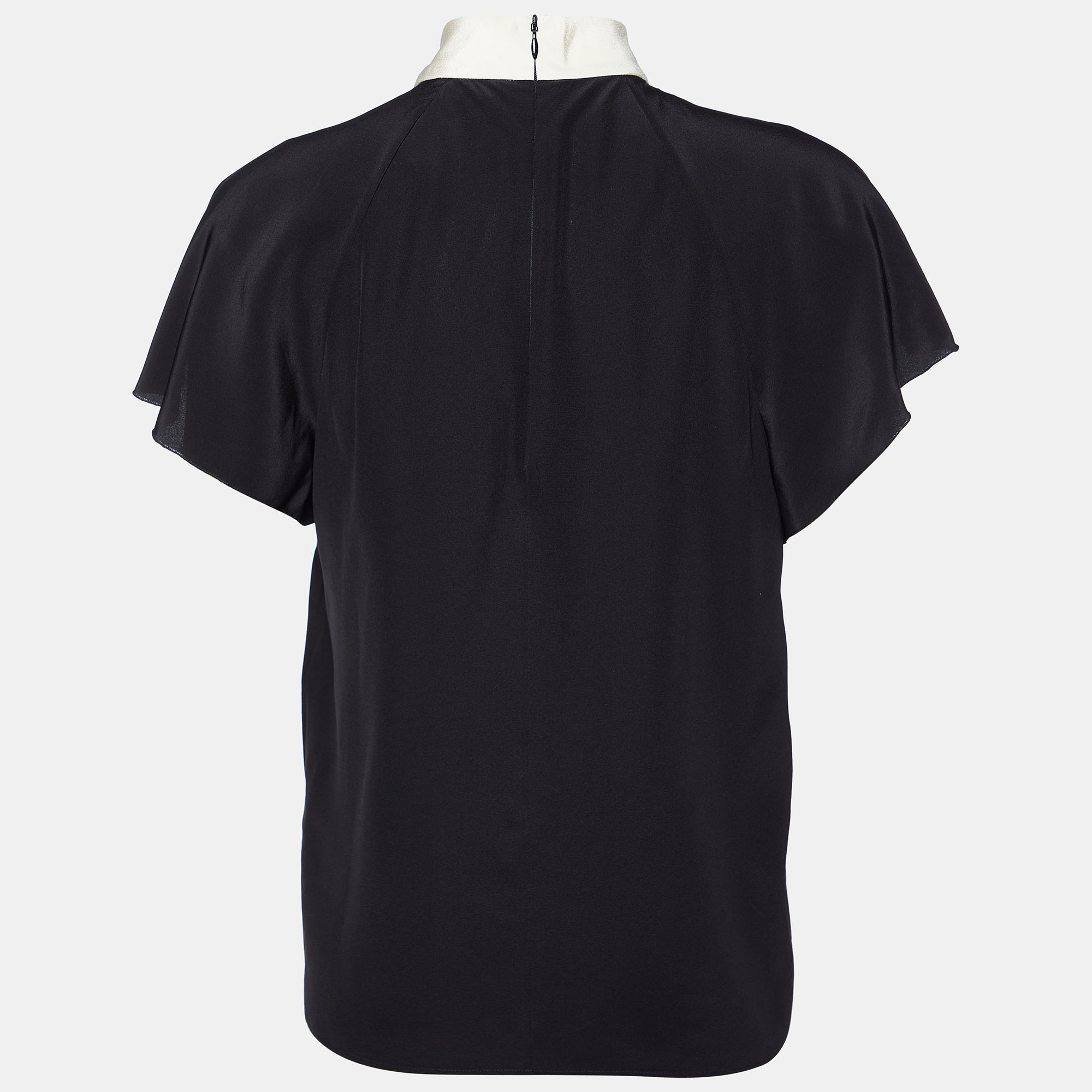 

RED Valentino Black Silk Contrast Neck Tie Detail Top