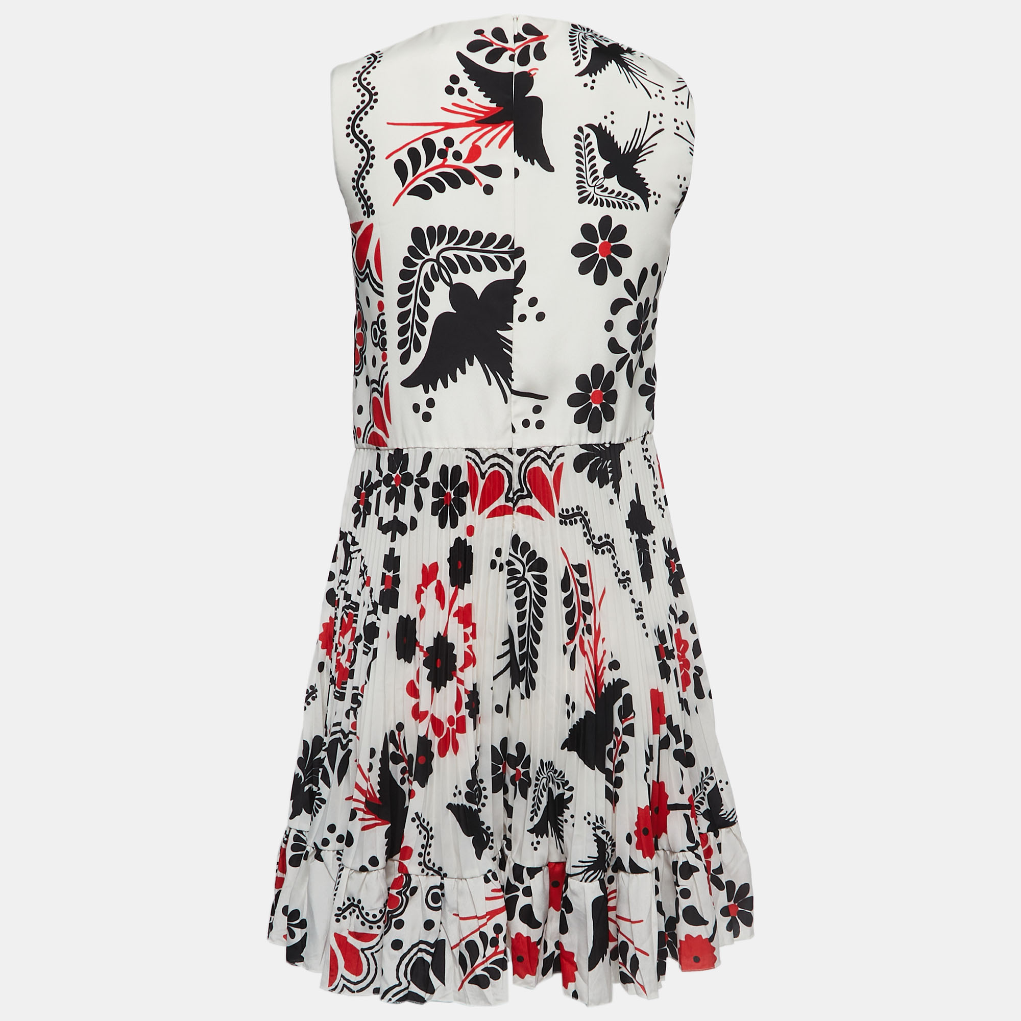 

Red Valentino Cream/Black Printed Crepe Pleated Mini Dress