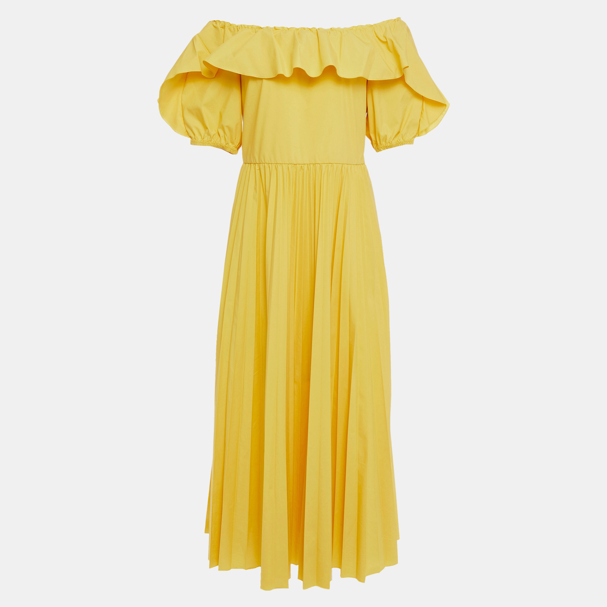 Pre-owned Red Valentino Cotton Midi Dress 38 In Yellow