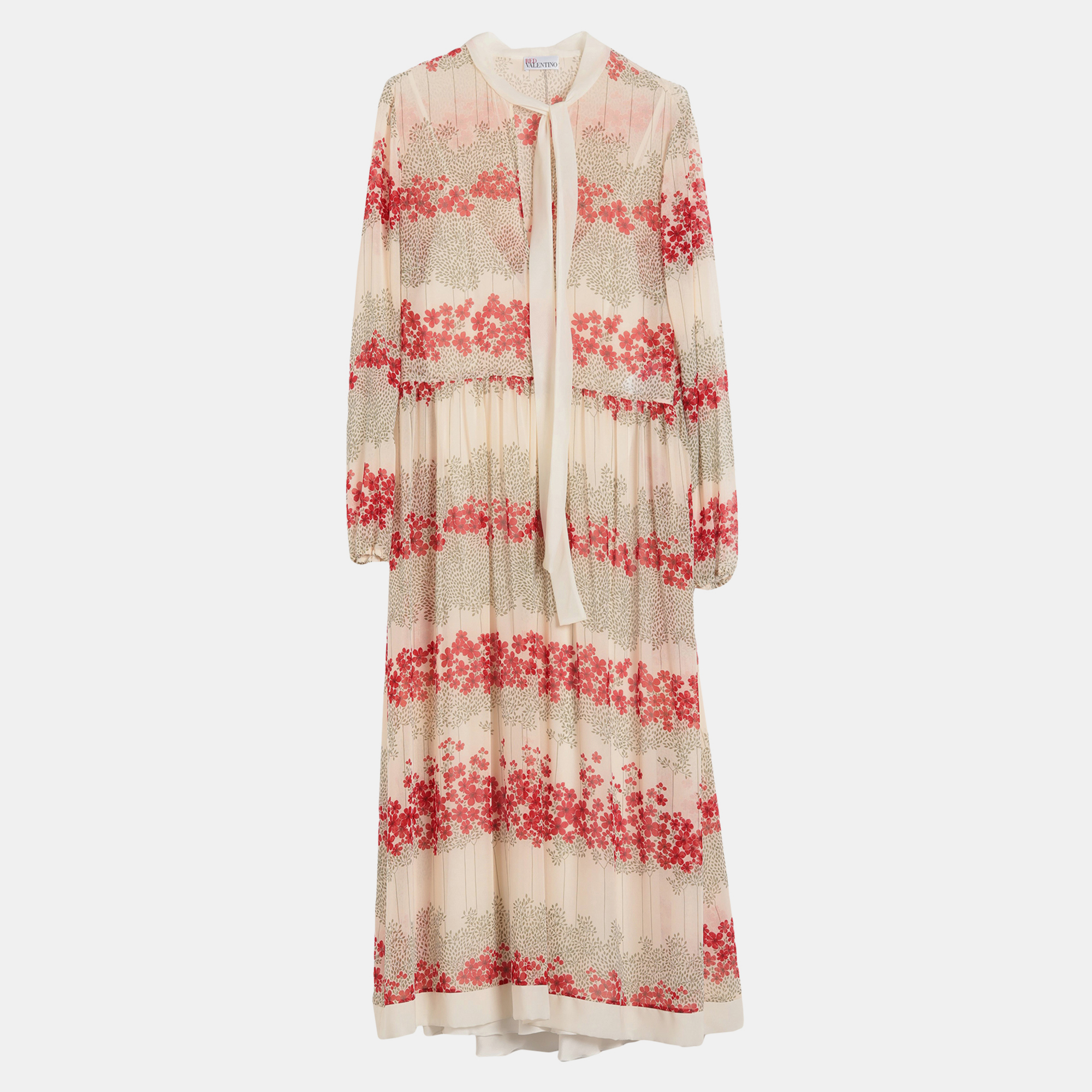 Pre-owned Red Valentino Polyester Midi Dress 48 In Beige