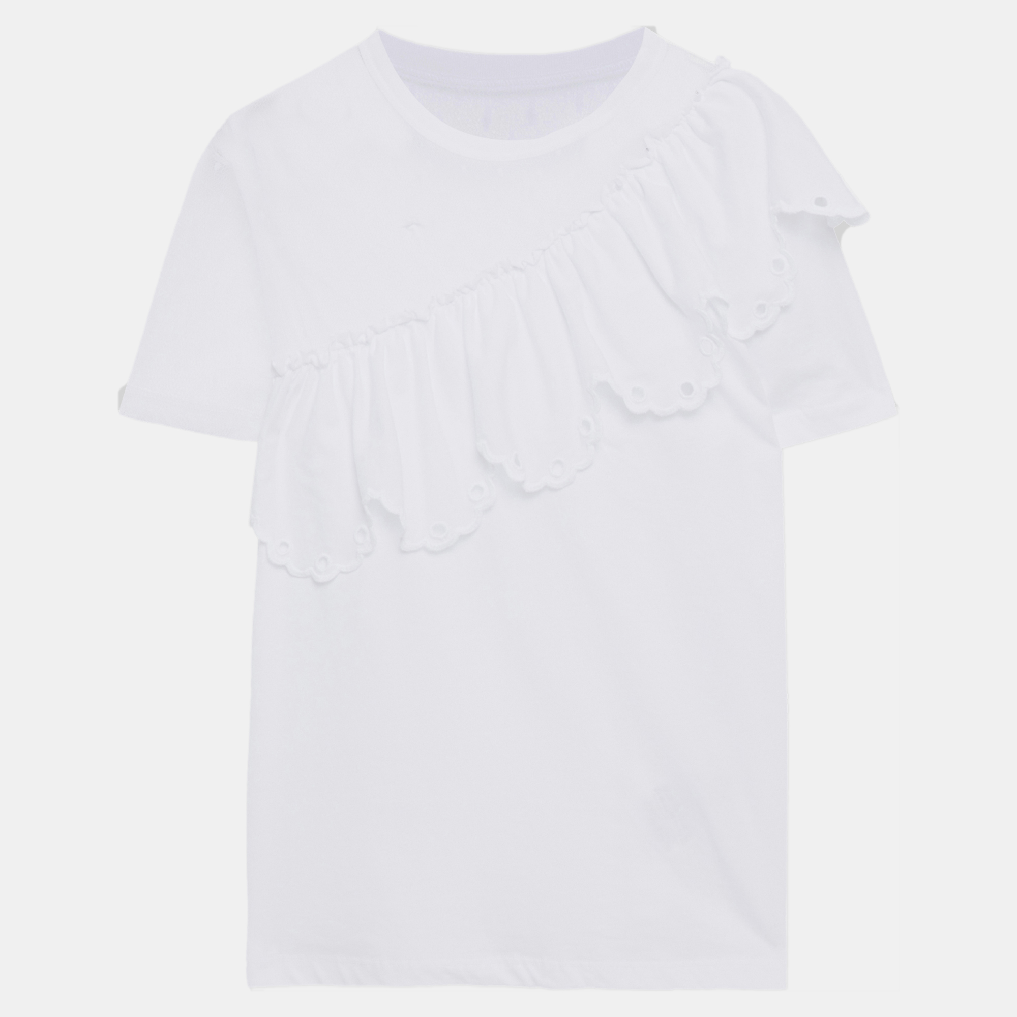 Pre-owned Red Valentino White Cotton & Mesh Ruffled Top M