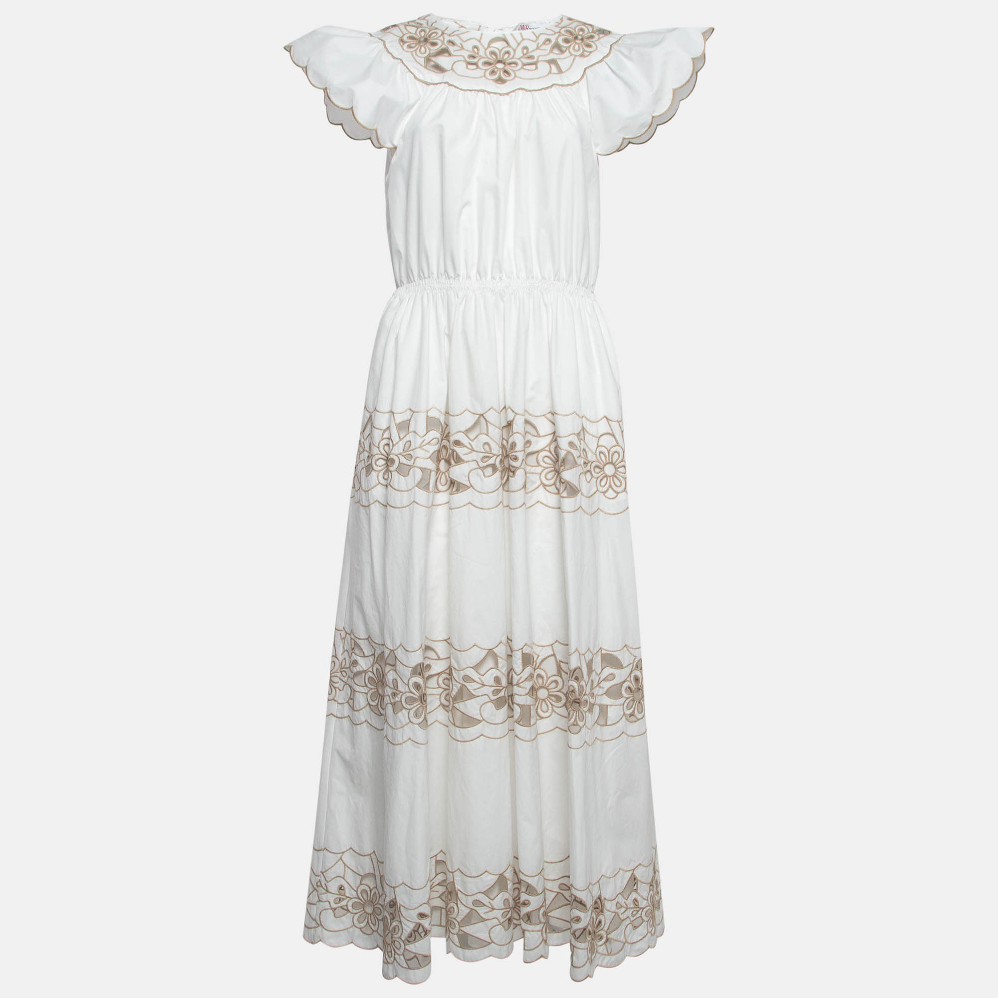 

RED Valentino White Embroidered Poplin Tiered Maxi Dress M