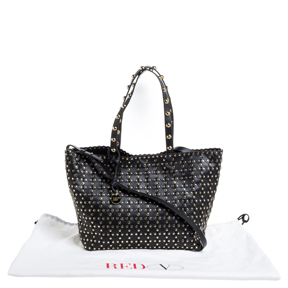 

RED Valentino Black Leather Flower Puzzle Tote